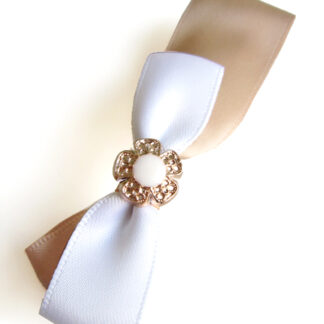 Hårspänne, French Barrette, Vit Champagne Rosett - Image 3